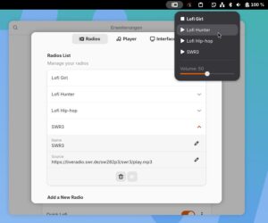 Abbildung 6: Quick Lofi integriert beliebte Lofi-Streams in Gnome. Mit einem Klick starten Sie Musik zur Konzentration oder ergänzen eigene Radiosender.