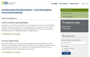 Abbildung 1: Das Bundesinstitut für Berufsbildung hält umfangreiche Informationen rund um die verschiedenen Ausrichtungen der Ausbildung zum Fachinformatiker bereit. Quelle: Bundesinstitut für Berufsbildung, www.bibb.de
