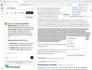 Abbildung 1: Firefox 149 mit den neuesten KI-Features wie Chat, Zusammenfassungen und Tab-Vorschläge – viele Nutzer empfinden sie als überladen.