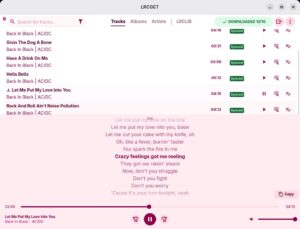 Abbildung 1: Lrcget durchsucht den angegebenen Musikordner, erkennt vorhandene Audiodateien anhand ihres digitalen Fingerabdrucks und lädt passende Songtexte automatisch aus Onlinedatenbanken nach.
