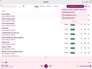 Abbildung 2: Je nach Konfiguration exportieren Sie Songtexte als separate LRC-Sidecar-Dateien oder integrieren sie direkt in MP3- und FLAC-Dateien.