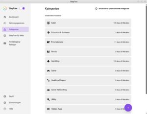 Abbildung 3: Stayfree führt Listen mit Webseiten nach Kategorien.